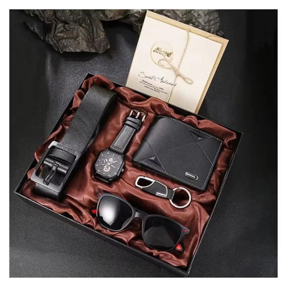 6-dielna klasická sada doplnkov z čiernej umelej kože pre mužov BM640980