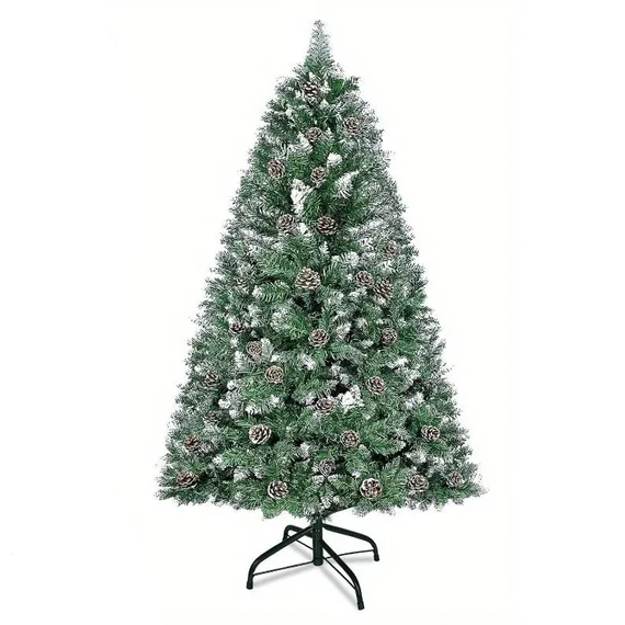 150 cm umelý smrek – efekt zasneženia, zdobený šiškami TH429685