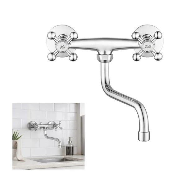 Nástenná dvojručková chrómová batéria k umývadlu – s pohyblivou výtokovou hubicou ADG_BKI_080D