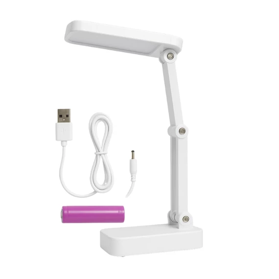 Skladacia LED stolová lampa s USB káblom a batériou – biela DB-1916