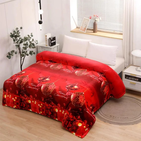Vianočná deka 180×200 cm – červený a zlatý dekoratívny vzor KMT180X200