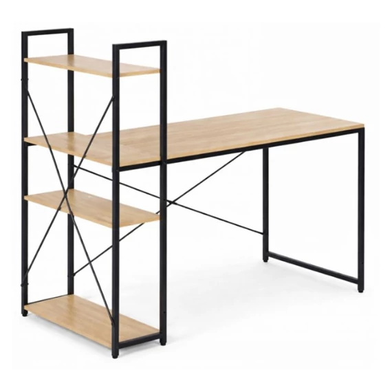 Moderný písací stôl s integrovaným policovým systémom 120 × 60 cm – Svetlohnedá/Čierna STL24JBR