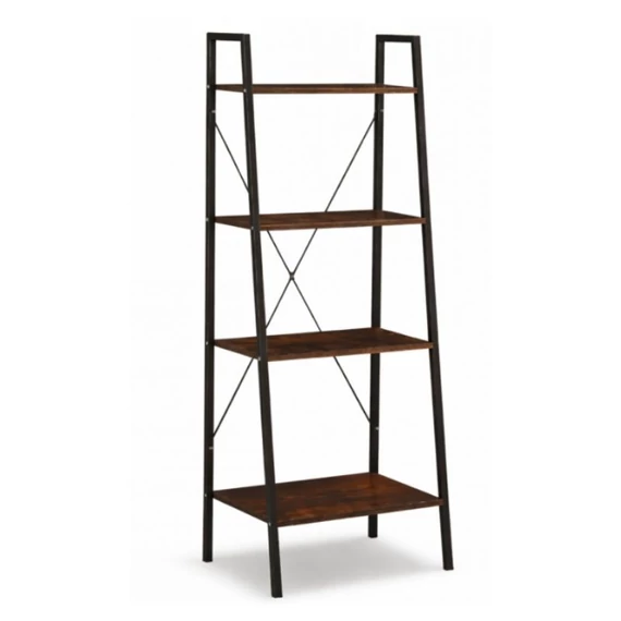 Moderná 4-poschodová rebríková knižnica a stojan na kvety 147 cm – tmavý orech/čierna SZ51BR