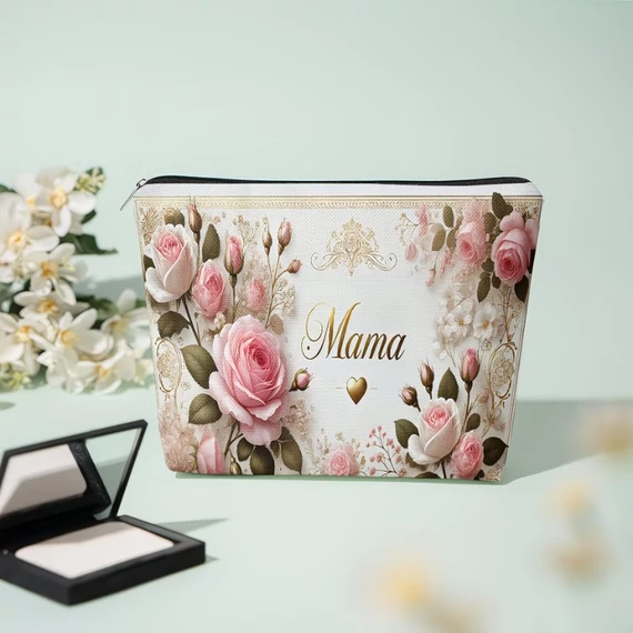 Kozmetická taštička na zips – ružový vzor, nápis Mama PX11462106
