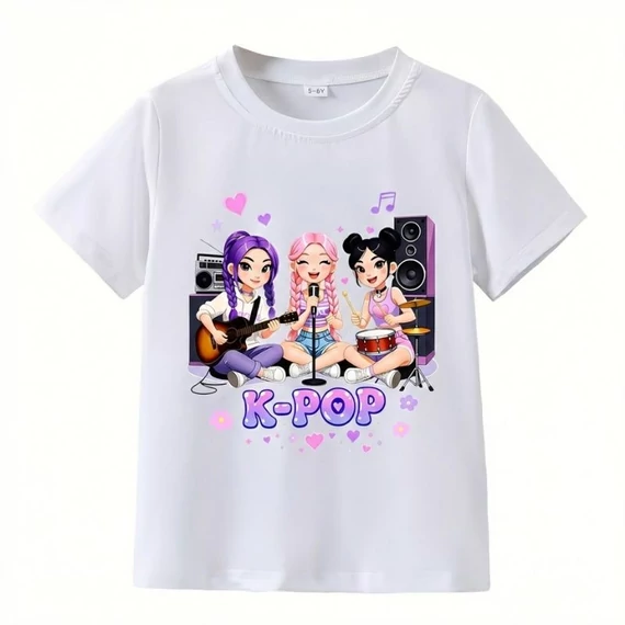 K-POP Energická dievčenská skupina – Tričko s krátkym rukávom s komiksovým motívom 65M2K5G420-1