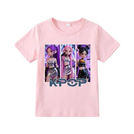 K-POP Idol Trio – Letné dievčenské tričko s potlačou „K-Pop prvky“ TP12511082