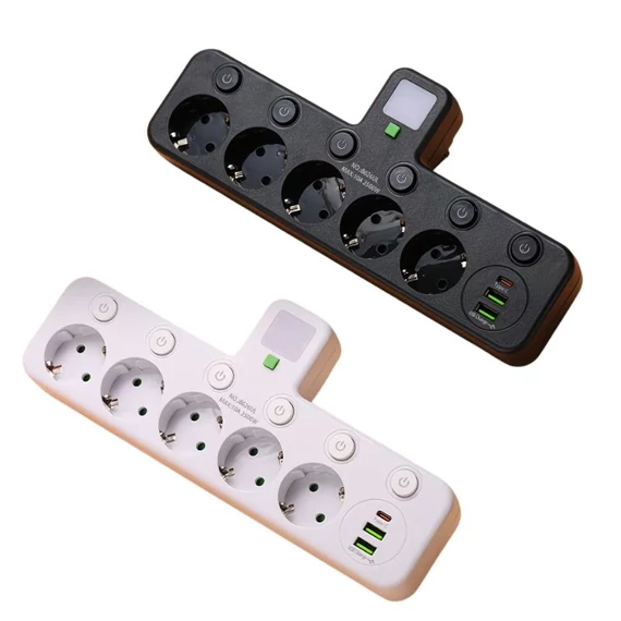 Multifunkčná európska rozbočovačka s 5 zásuvkami, 2 USB a 1 Type-C portom 53M8W59X34