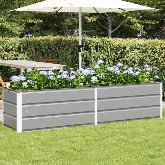 vidaXL Kvetináč Kovová balkónová debna 195 cm sivá KKM5X3V054