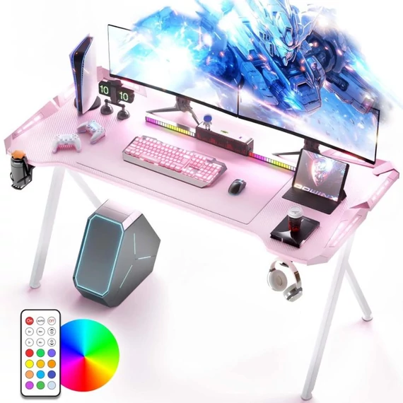 Dowinx RGB herný počítačový stôl 120x60cm z uhlíkových vlákien, ružový, holm40040