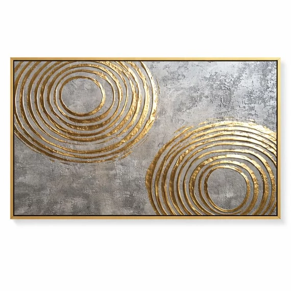 Moderný abstraktný plátno s motívom zlatých kruhov 75 × 152 cm FK6722994