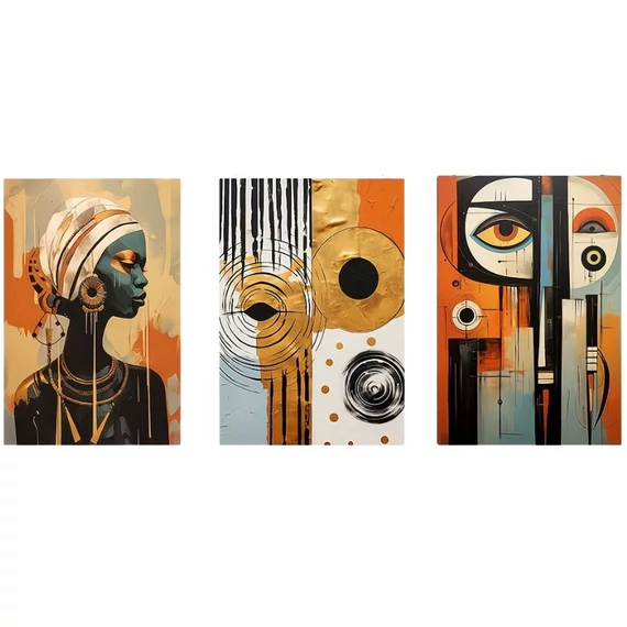 3-dielna sada moderných abstraktných plátien v africkom štýle 40x60cm JD489621
