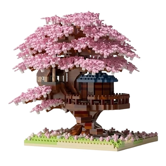 Stavebnicová sada dreveného domčeka Sakura, 1600 dielov – ružová LD10652934-2