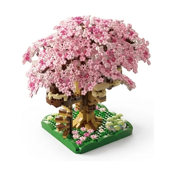 Sada stavebných kociek Sakura drevený domček, 1000 dielov – ružová LD10652934-4