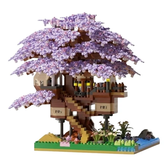 Stavebnicová sada dreveného domčeka Sakura, 1600 dielov – fialová LD10652934