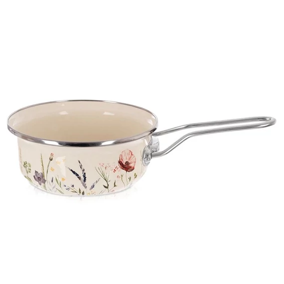Krémovo biely smaltovaný hrniec s uškom a makovým vzorom (MAKI) – 650 ml, 14 cm 113389