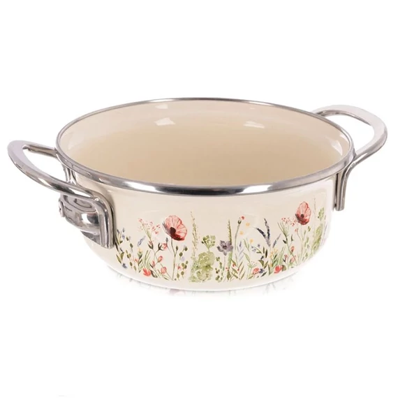 Krémová smaltovaná nádoba s dvoma ušami a makovým vzorom (MAKI) – 950 ml, 16 cm 113392