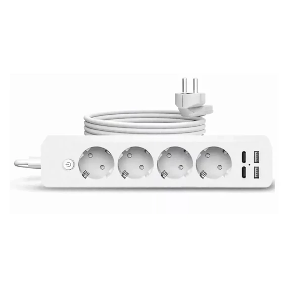 Jortan 2-metrová multifunkčná sieťová rozbočka 4 zásuvky + 2 USB + 2 USB-C KE24-404