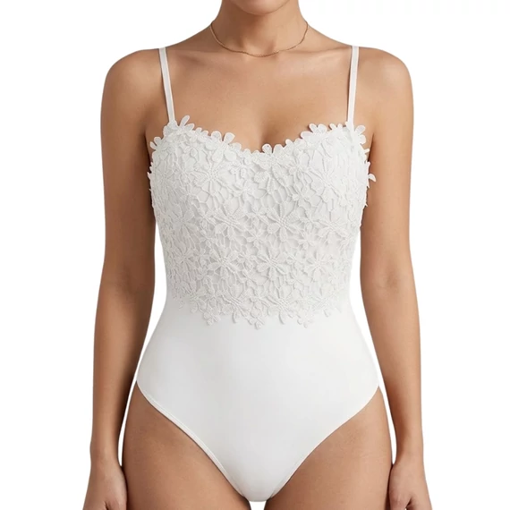 Dámske čipkované body s kvetinovým výšivkou, biele, veľkosť „M“ BR9277863-2