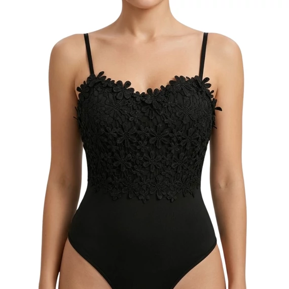 Dámske čipkované body s výšivkou s kvetinovým vzorom, čierne, veľkosť „M“ BR9277863-6