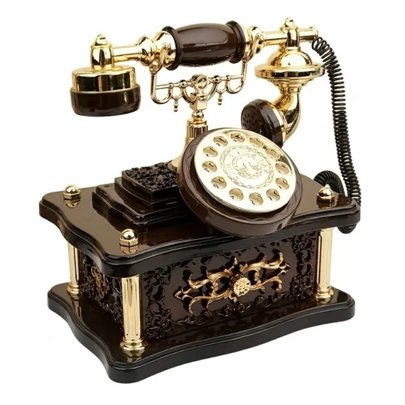 Vintage hudobná skrinka v tvare otočného telefónu s 8 melódiami v zlatej a čiernej farbe FM5890649-2