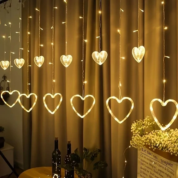 Romantická LED svetelná záclona v tvare srdca – 3,5 metra LL3437126