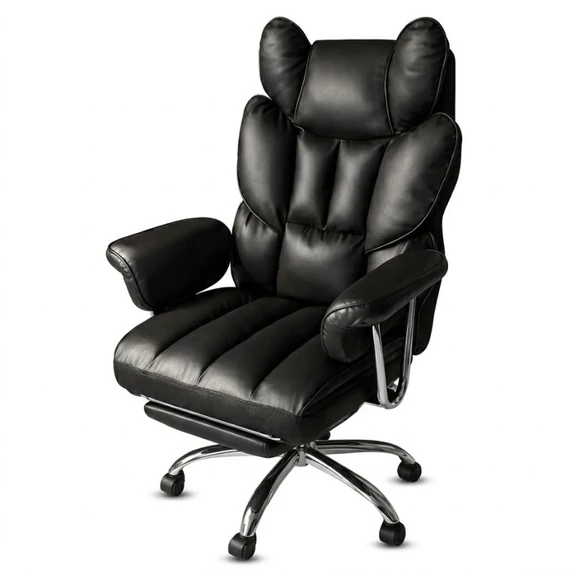 Kancelárska otočná stolička RELAX PRO s opierkou na nohy – Čierna umelá koža KO50CZ