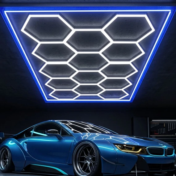 Nástenná LED lampa KEHOT Hexagon, 14 šesťuholníkov s modrým rámom MN7491818