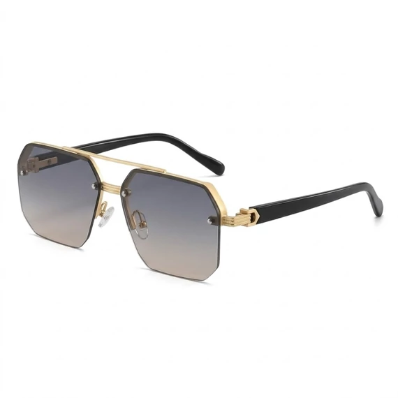 BERTANS Retro kovové slnečné okuliare so zlatým rámom a hnedo-sivými prechodovými sklami JL9111547-4