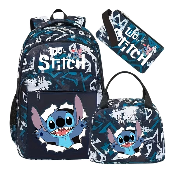 Sada batohu, tašky na desiatu a peračníka Disney Stitch – modrá s bielym vzorom 6GM2W5QQ18-3