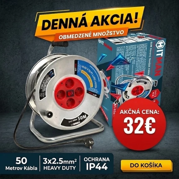 Hitman - 50 metrový predlžovací kábel 3x2,5 mm, 4-jadrový, s medeným drôtom 50M HTHSB-3350M