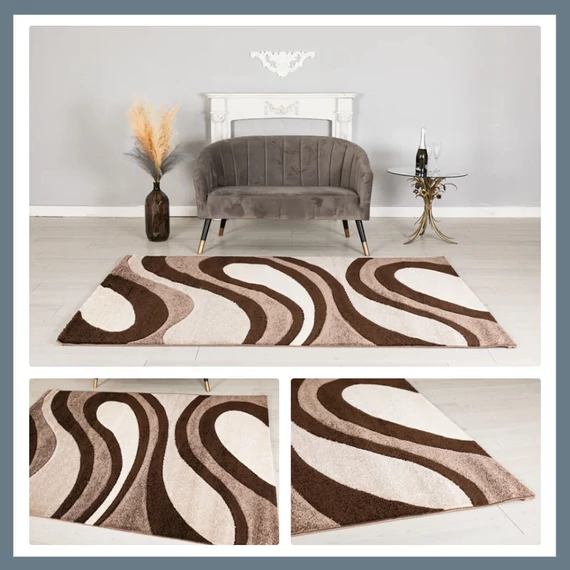 Eylül Coffee-White Wavy Pattern 160x220 Koberec 01202D-KAHVE-VIZON-160220