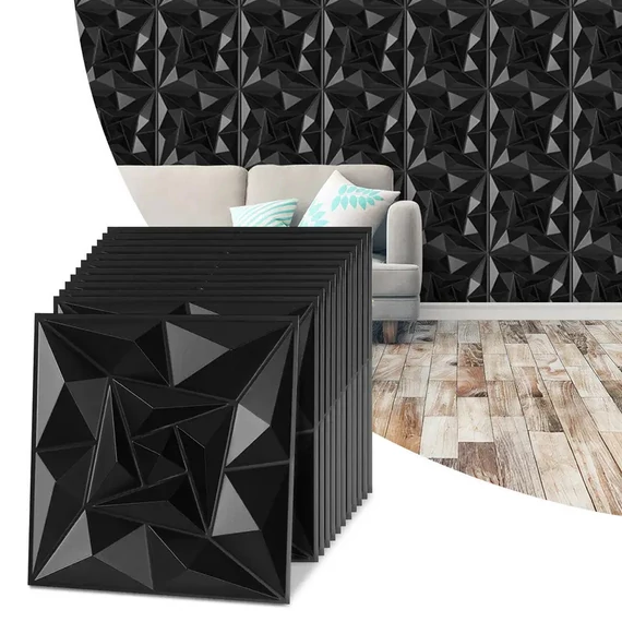 Súprava 3D nástenných panelov hviezdno čierna PVC 50 x 50 cm 12 kusov 15173XV32-csf5