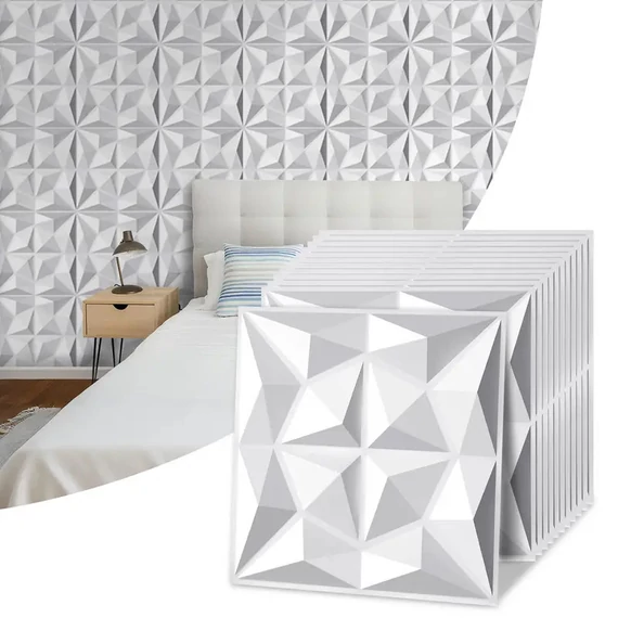 Súprava 3D nástenných panelov hviezdno biela PVC 30 x 30 cm 12 kusov 15173XV32-csfh