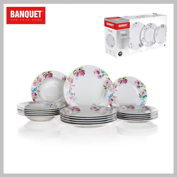 BANQUET Porcelánový tanierový set Ružové kvety, 18 kusov 60311123