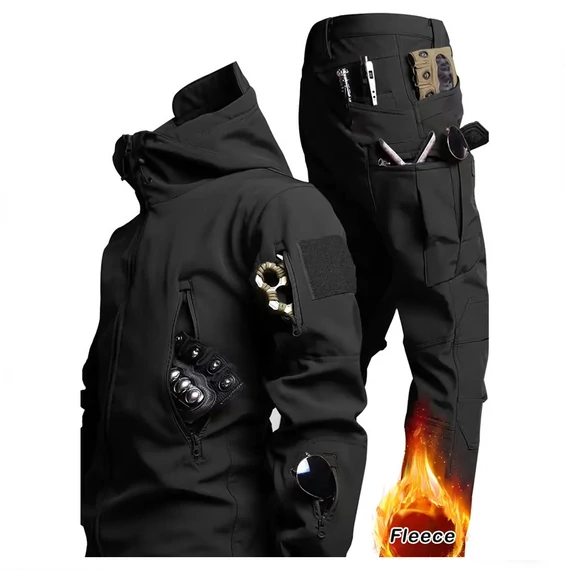 Softshell taktická súprava bunda a nohavice s flísovou podšívkou čierna veľkosť M AU4713866-fm