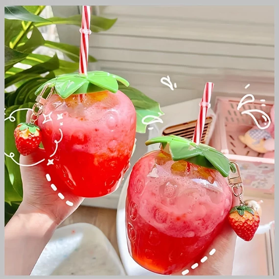 Pohár so slamkou v tvare jahody – 2 ks 500 ml HT1373641