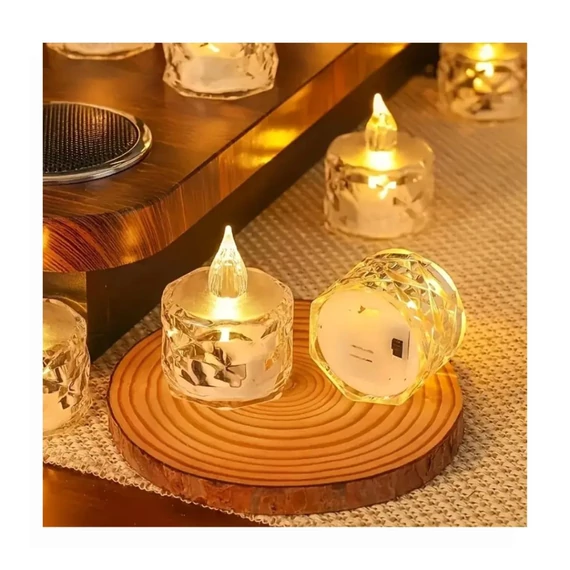 Sada 12 kusov LED sviečok s krištáľovým efektom 5,2 x 4 cm teplá biela QA322916-m