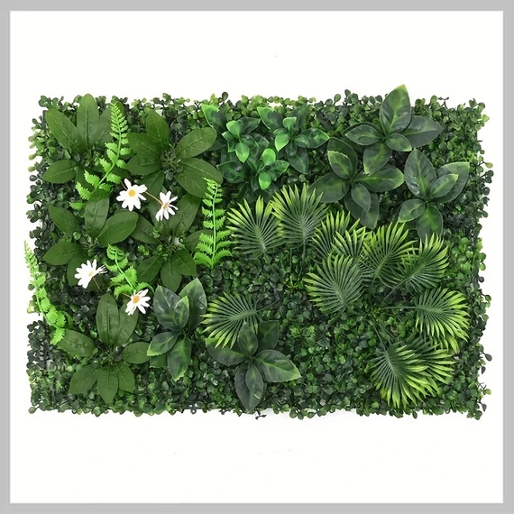 Panel umelej zelenej rastlinnej steny – realistické paprade a kvety, 40 × 60 cm YC1823562